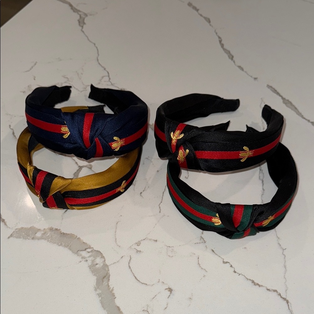 4 Elegant Satin Headbands with Bee Embroidery
